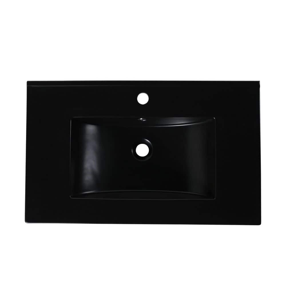 LIVACA 30 in. x 18.3 in. Drop-In Ceramic Bathroom Sink in Black with Integrated Bowl Durable Construction (1)