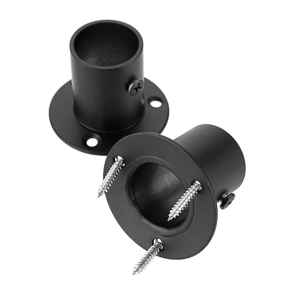 Unbranded Stainless Steel Rod Flange Set Wall Mount Sockets for 25mm/1in Closet Rod, 4-Pack Kit Black with Screws (3)