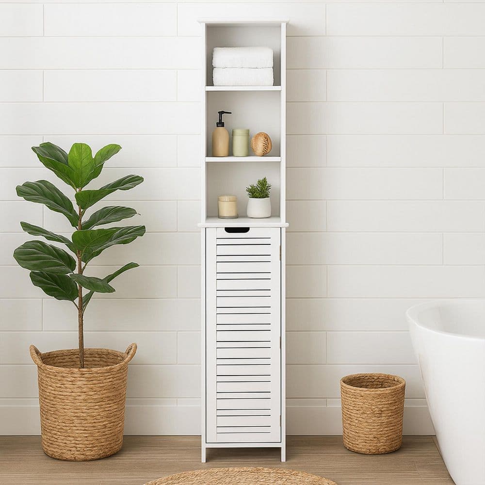 EVIDECO French home goods Miami 13.13 in. W x 10.4 in. D x 68 in. H Freestanding Cabinet Linen Tower in White (1)