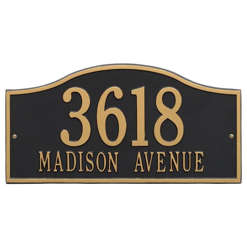 Whitehall Products Rolling Hills Rectangular Black/Gold Grande Wall 2-Line Address Plaque
