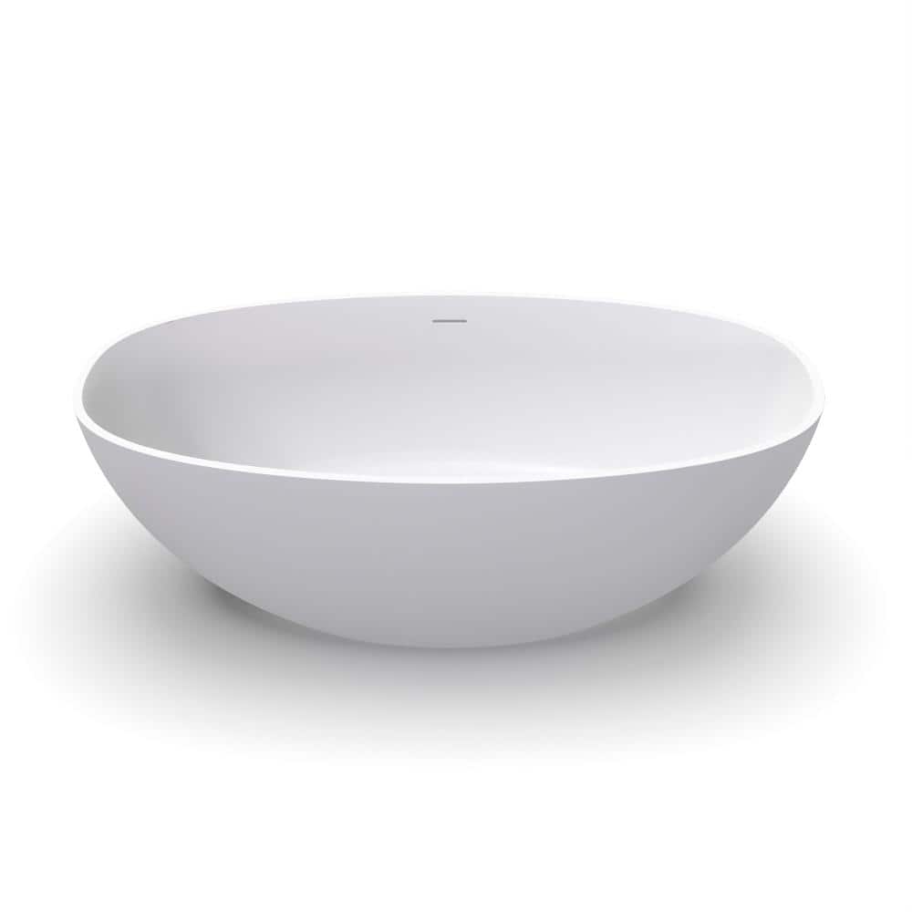 JimsMaison 61.00 in. x 29.92 in. Solid Surface Freestanding Soaking Bathtub in Matte White (1)