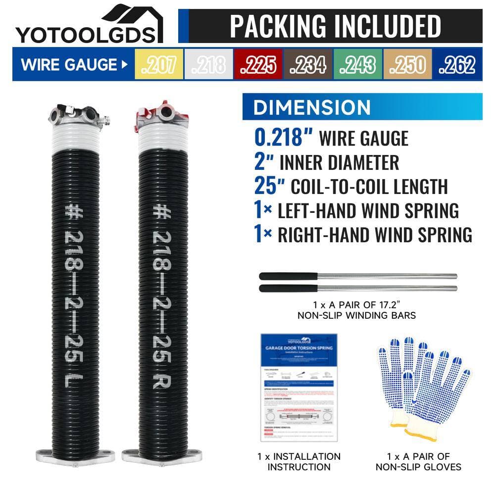 YOTOOLGDS 0.218 in. Wire x 2 in. x 25 in. L Electrophoresis Garage Door Torsion Springs in White Left and Right with Winding Bars (2)