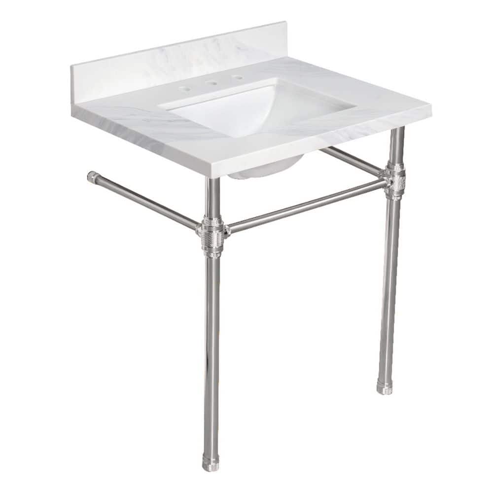 Kingston Brass Mayorca 31 in. x 22 in. Console Sink Combo in Quartz White/Polished Nickel with Legs