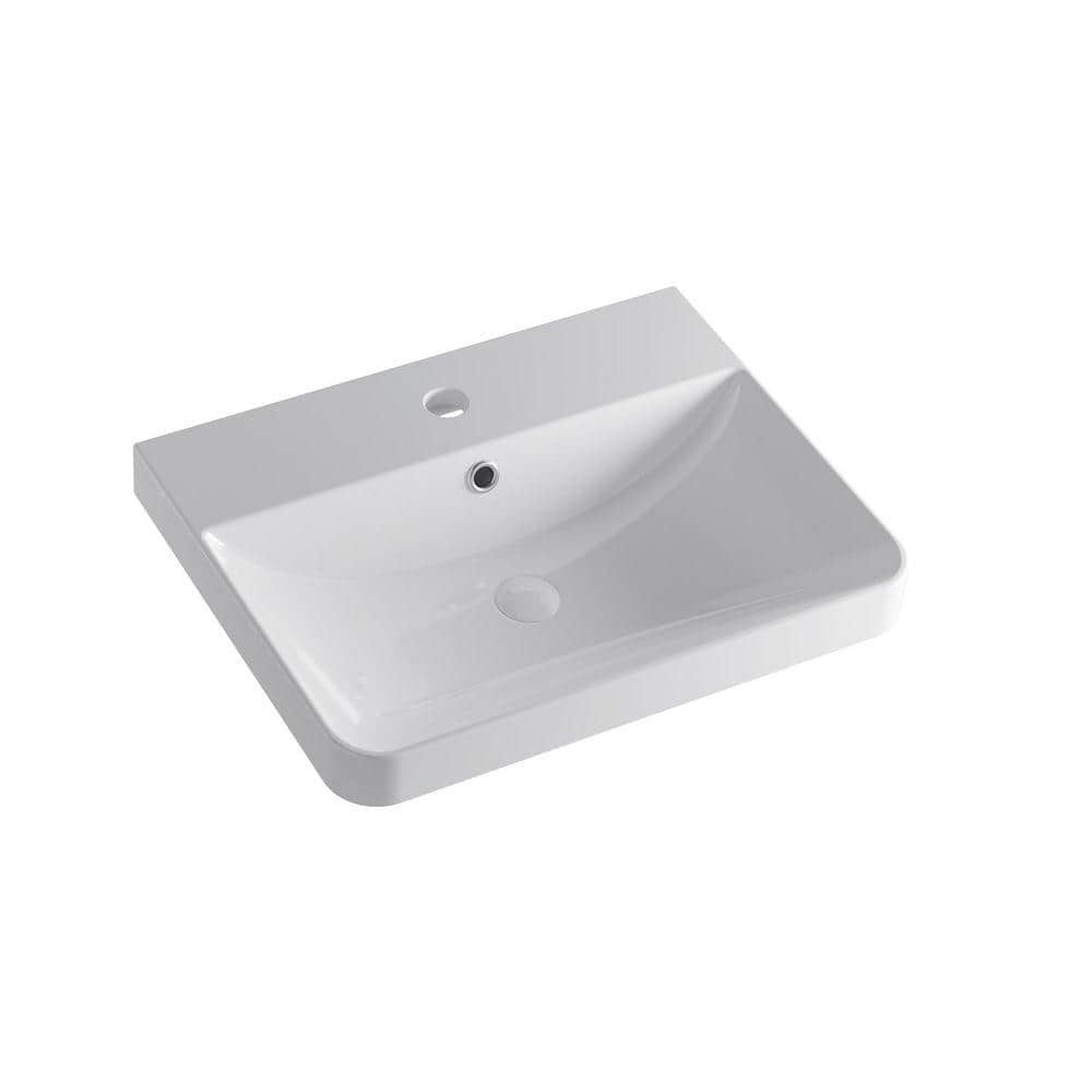 UNIKE Greenfield 20 in. Rectangular Ceramic Vessel/Drop-in Bathroom Sink in White with Overflow and Single Faucet Hole (2)