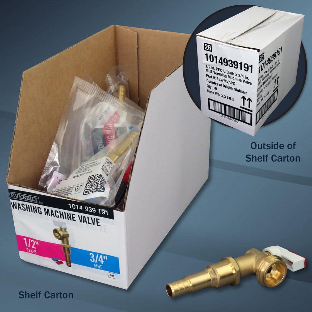 Everbilt 1/2 in. Brass PEX-B Barb x 3/4 in. Male Hose Thread Washing Machine Valve (1/4 Turn) (3)