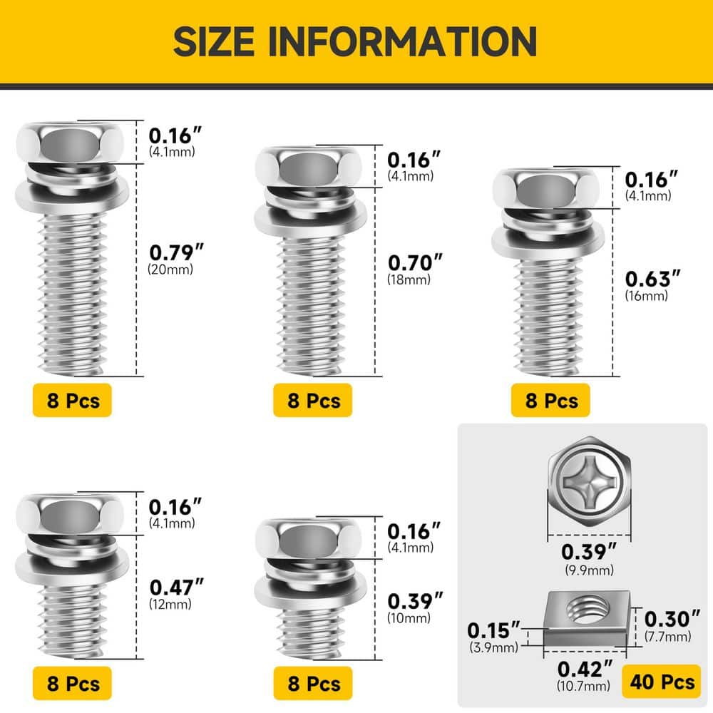 MYWISH 80Pcs M6 Motorcycle Battery Terminal Bolts and Square Nuts Kit, 304-Stainless Steel Assortment Set (2)