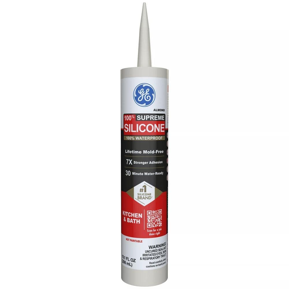 GE Supreme Silicone Caulk 10.1 oz Kitchen and Bath Sealant Almond