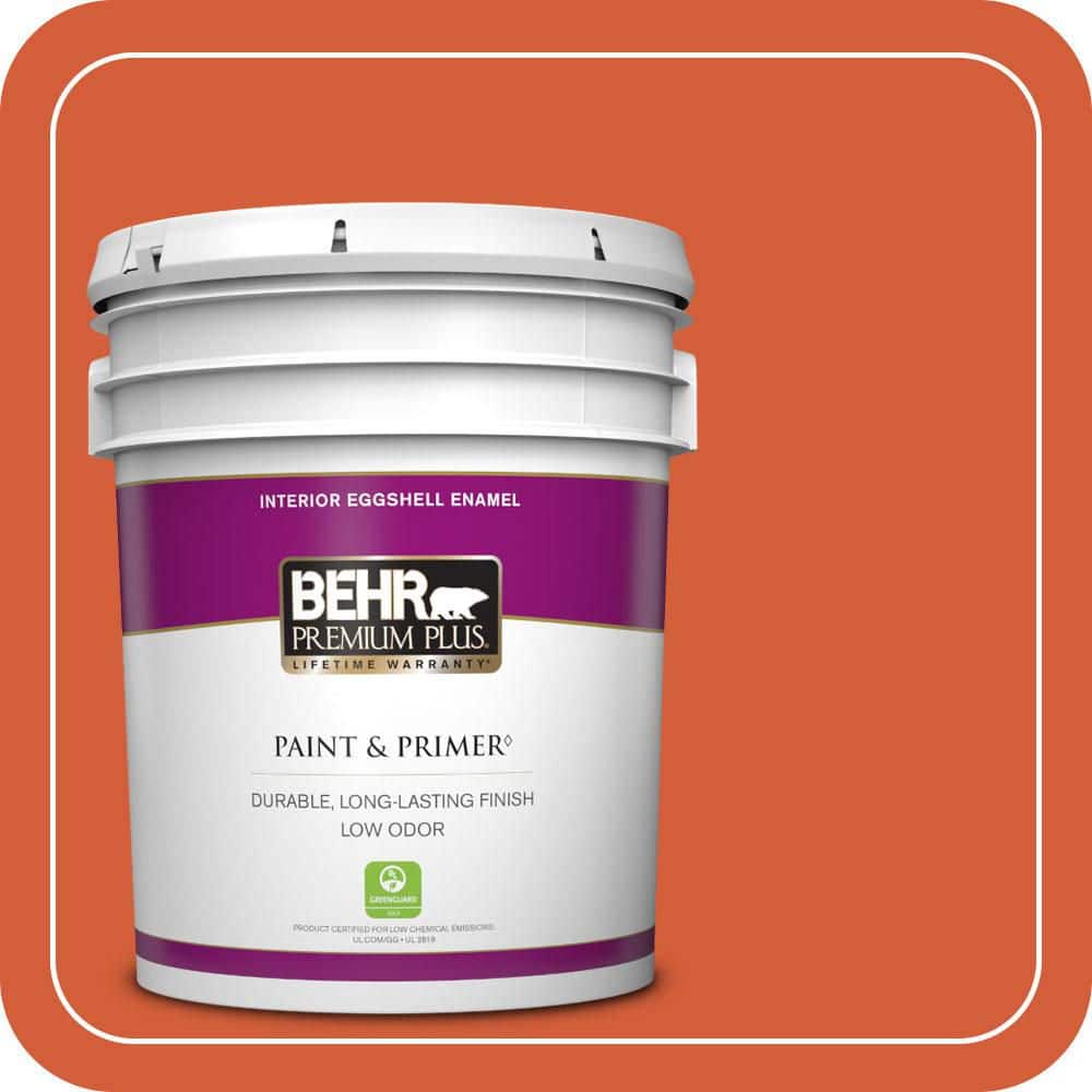 BEHR PREMIUM PLUS 5 gal. #S-G-220 Sweet Mandarin Eggshell Enamel Low Odor Interior Paint & Primer