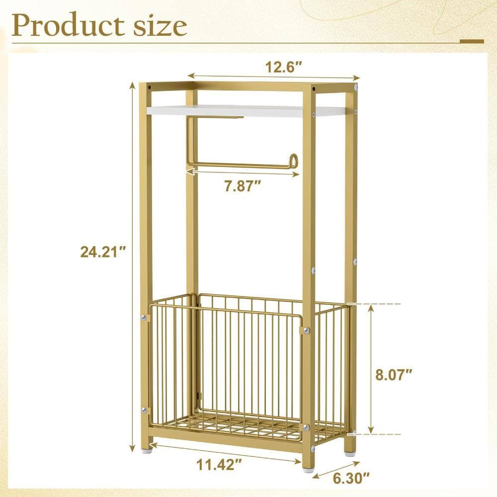 Unbranded 12.6 in. W x 24.21 in. H x 6.3 in. D MetalShelf in Gold, Toilet Paper Holder (3)