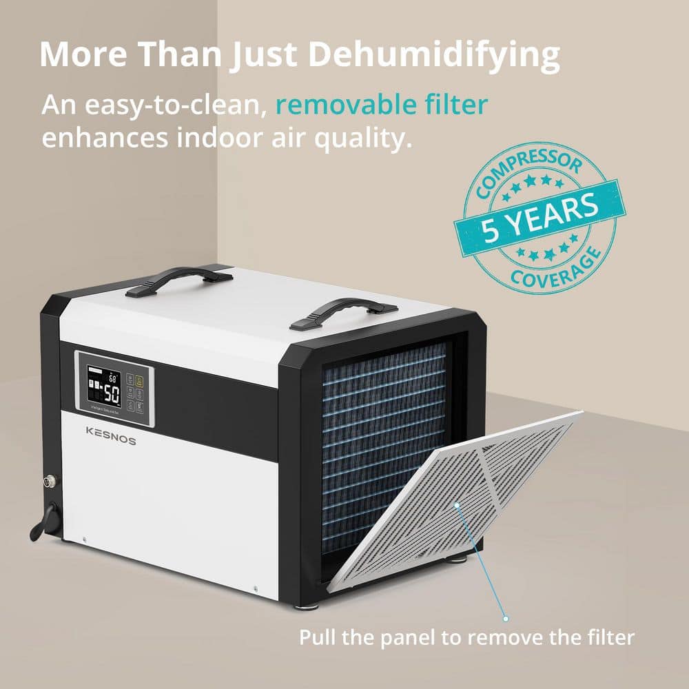 KESNOS 158 pt. 7,500 sq. ft. Crawl Space Commercial Dehumidifier with Pump and Drain Hose for Basement and Greenhouse in White (2)