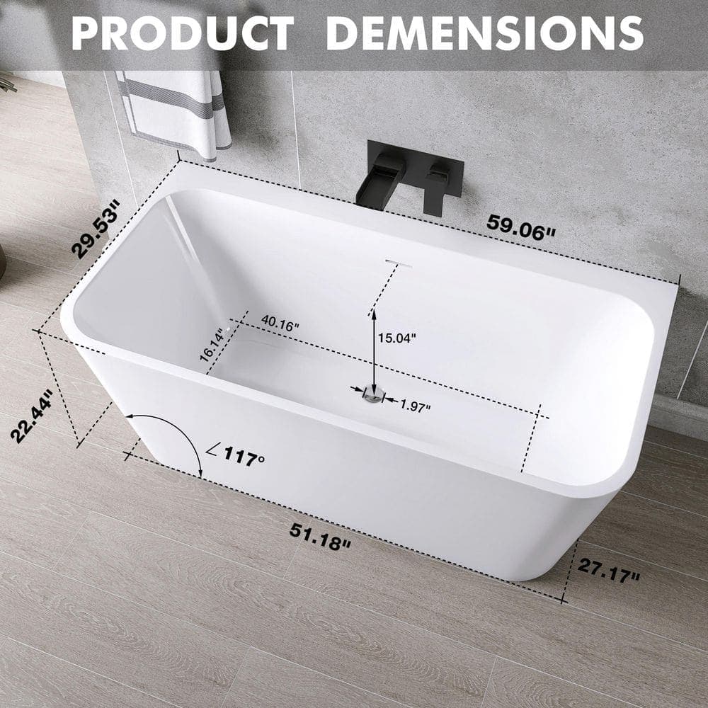 MEDUNJESS 29.5 in. Acrylic Flatbottom Freestanding Soaking Bathtub (4)
