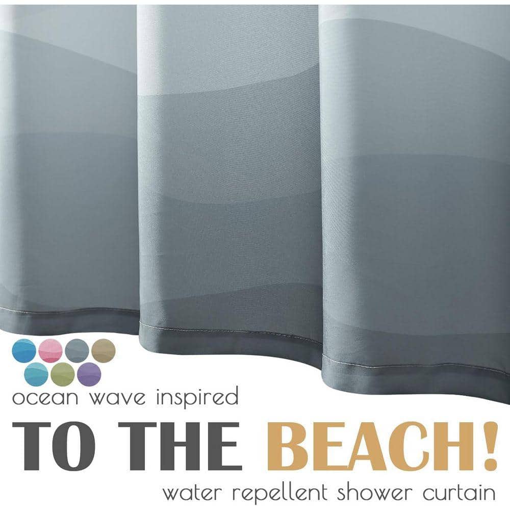 JFVKAF Ombre Grey Ocean Wave Shower Curtain Waterproof Fabric 70 x 72 in. Nautical Coastal Beach Decor with Hooks (2)