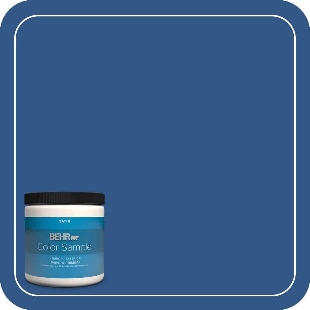 BEHR PREMIUM PLUS 8 oz. #590B-7 Award Blue Satin Enamel Interior/Exterior Paint & Primer Color Sample