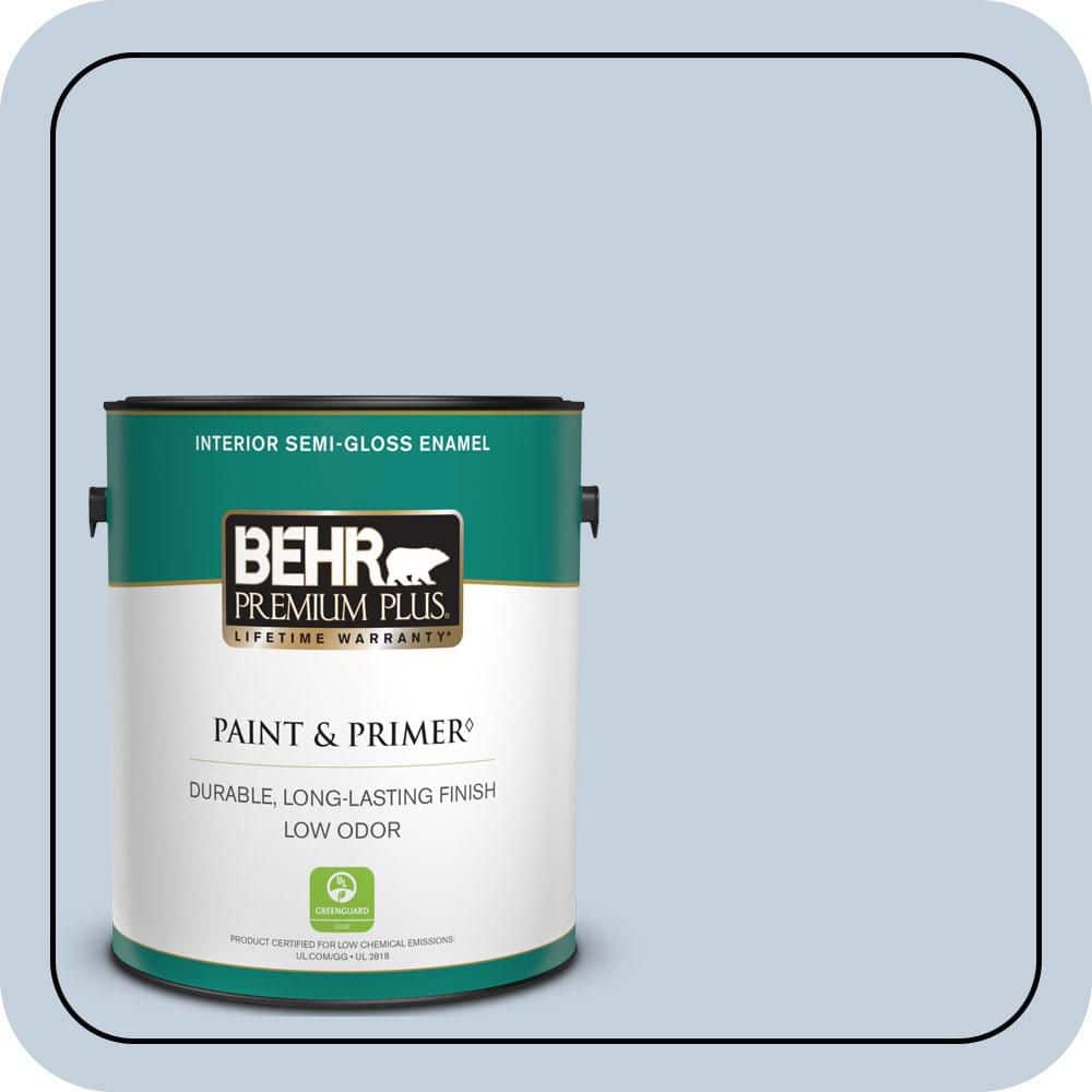 BEHR PREMIUM PLUS 1 gal. #S530-1 Soaring Sky Semi-Gloss Enamel Low Odor Interior Paint & Primer