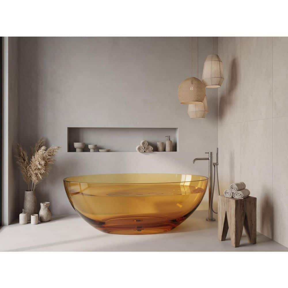 SJ STAR&JANE Ula 61 in. x 29 in. Stone Resin Freestanding Soaking Bathtub in Transparent Orange