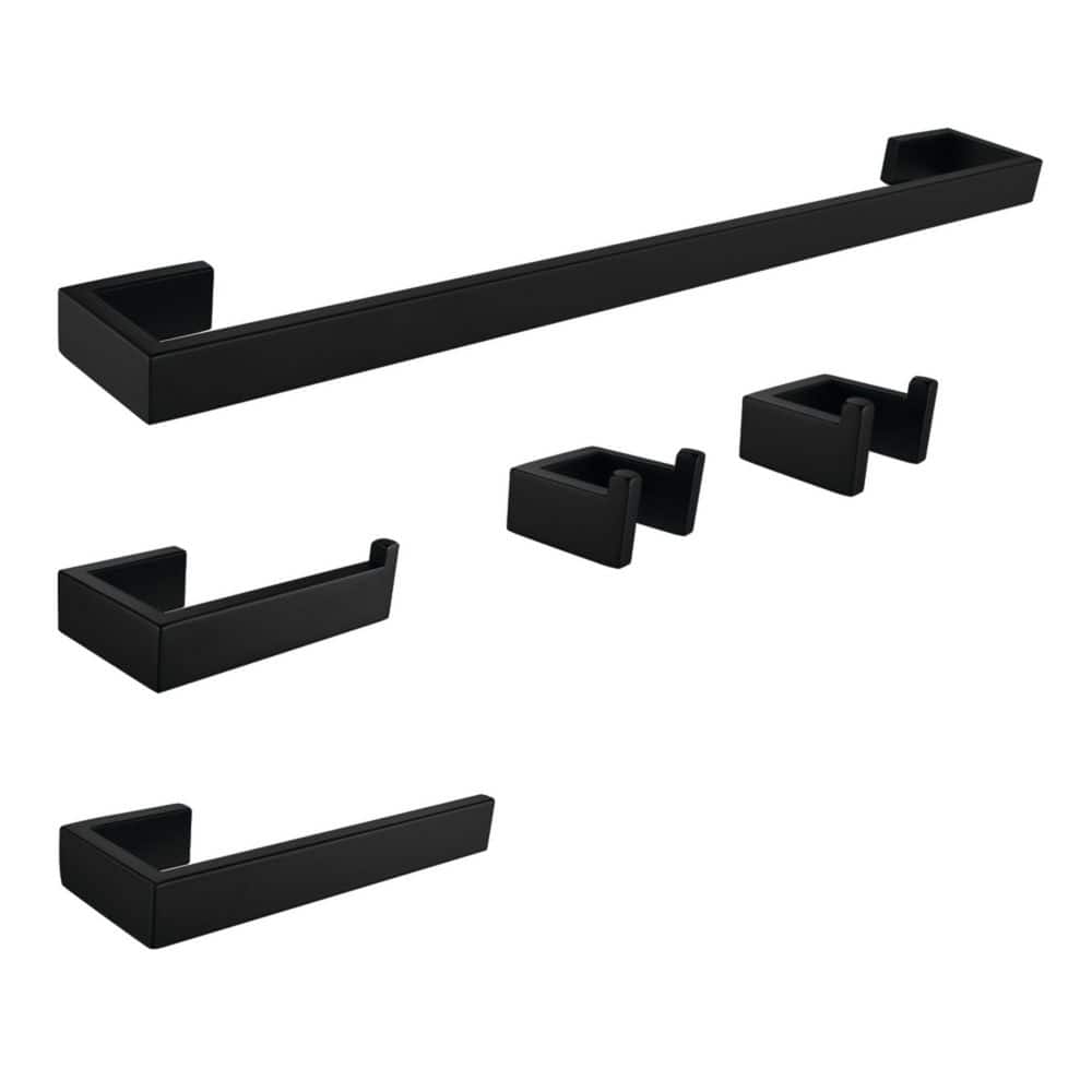 Kingston Brass Lasdun 5-Piece Bathroom Accessory Set with 18" Towel Bar in Matte Black (1)