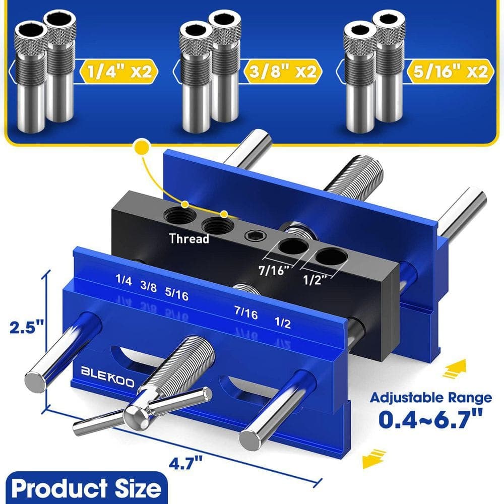 Laybus Blue 6.7 in. Self Centering Doweling Jig Kit, Adjustable Width Drilling Guide Power Tool Accessory Jigs (2)