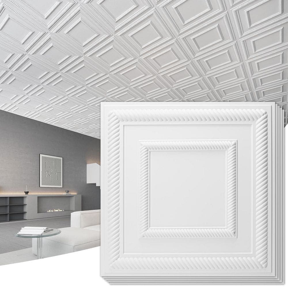 Art3d White 2 ft. x 2 ft. Decorative Drop In Ceiling Tile, PVC Lightweight Ceiling Panels to Prevent Breakage(48 sq.ft./case)