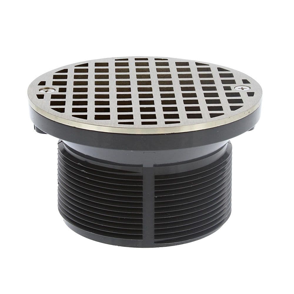 JONES STEPHENS 3-1/2 in. IPS PVC Drain Spud with 5 in. Round Nickel Bronze Strainer for Floor Drains (1)
