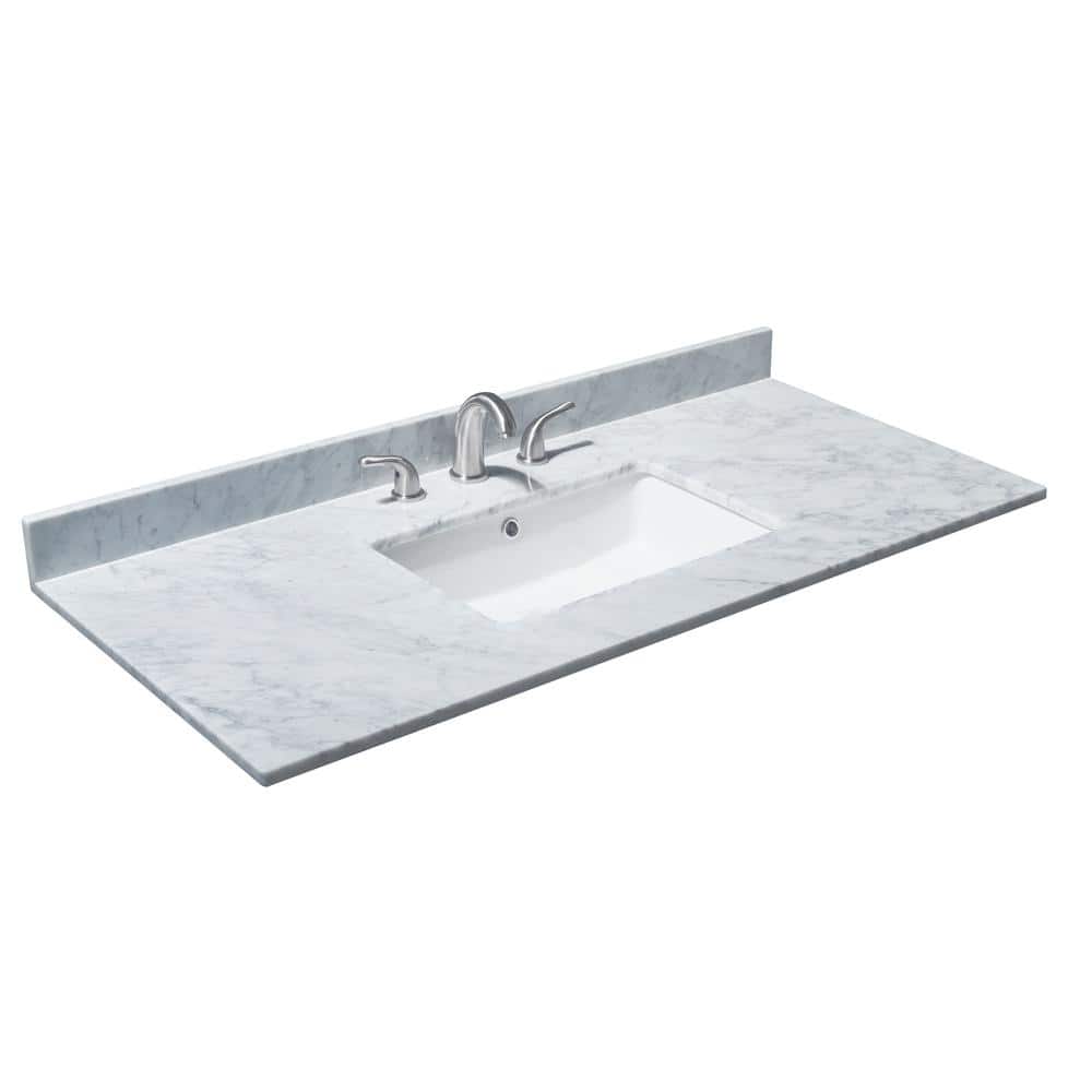 Wyndham Collection 48 in. W x 22 in. D Marble Single Basin Vanity Top in White Carrara with White Basin (1)