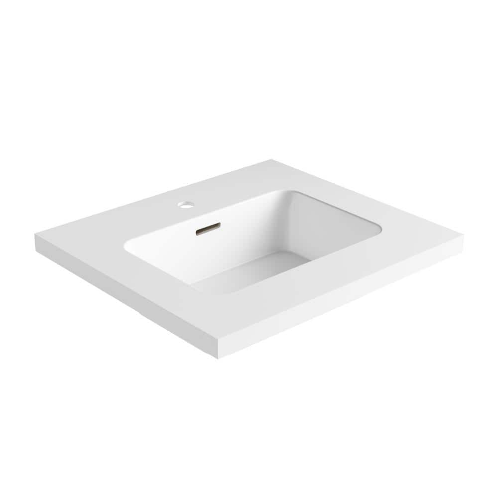 Dyconn True 37 in. W Solid Surface Vessel Vanity Top Matt White with Matt White Basin