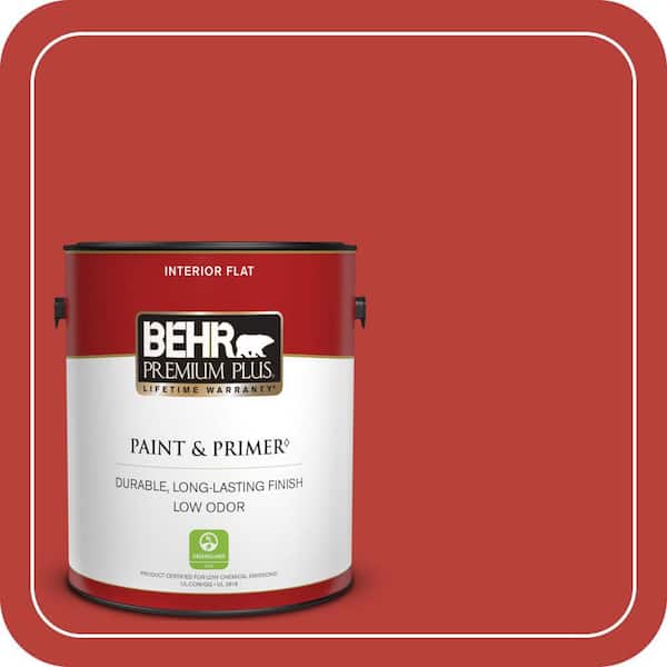 BEHR PREMIUM PLUS 1 gal. #PMD-85 Crimson Silk Flat Low Odor Interior Paint & Primer (2)