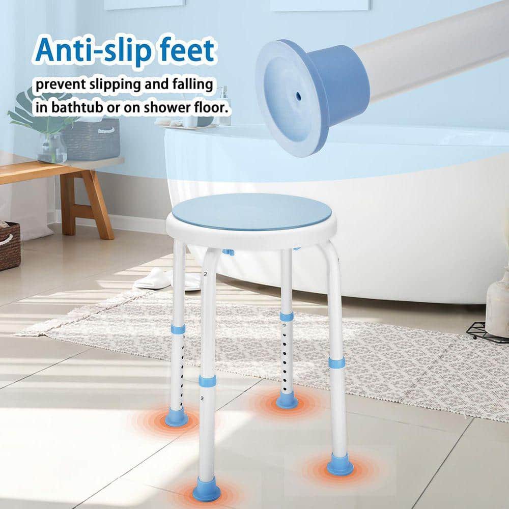 Lynzavix 16 in. W Freestanding Rotating Shower Seat with Adjustable Height for Elderly and Disabled in Blue (3)
