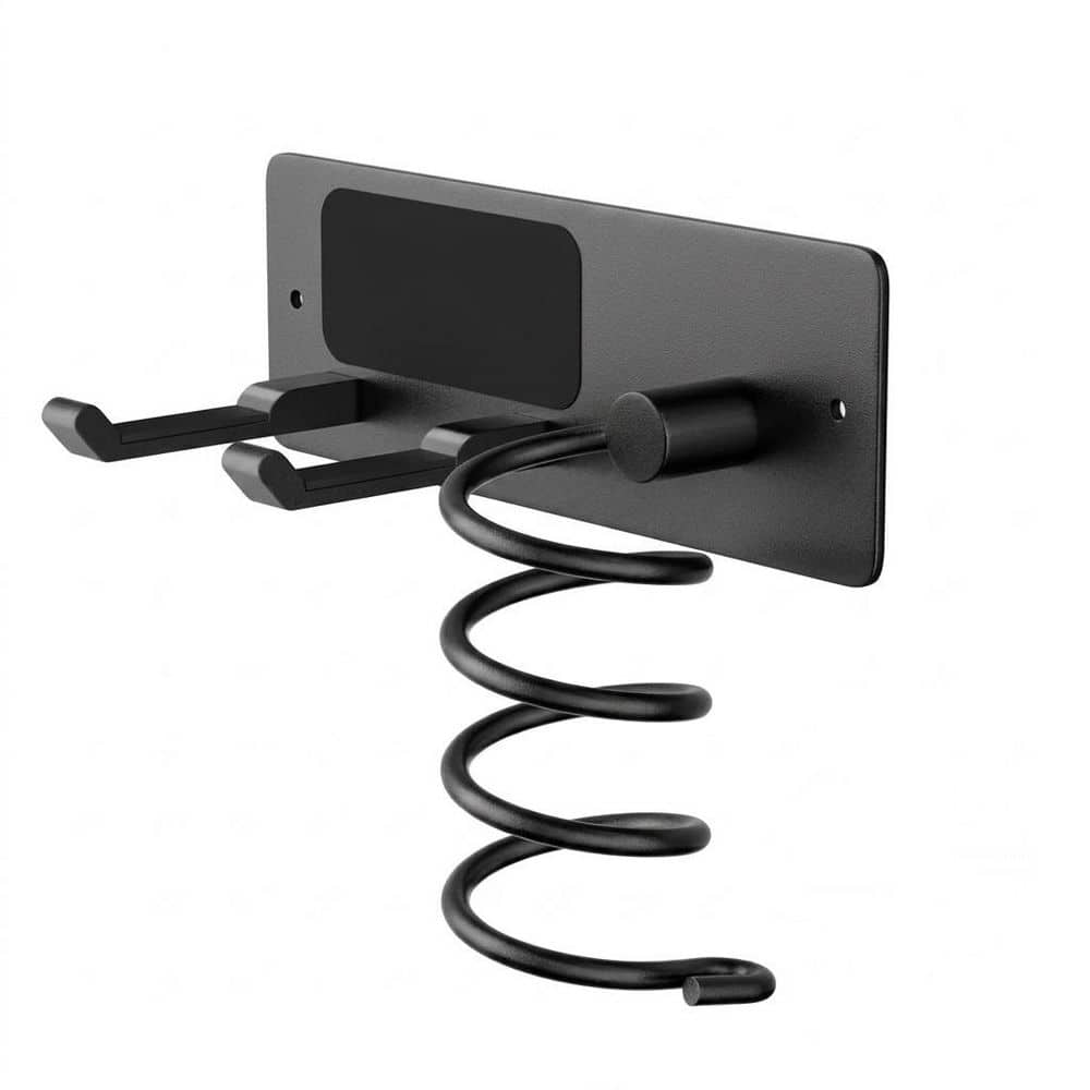 Anqtovp Wall Mount Installation Hair Tool Organizer in Matte Black Heat Resistant Space Saving Holder for Bathroom (1)