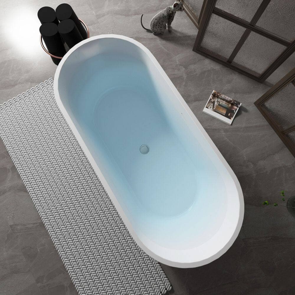 Unbranded 67 in. x 29.5 in. Matte Black Acrylic Freestanding Soaking Bathtub Stand Alone Tub in Chrome (3)