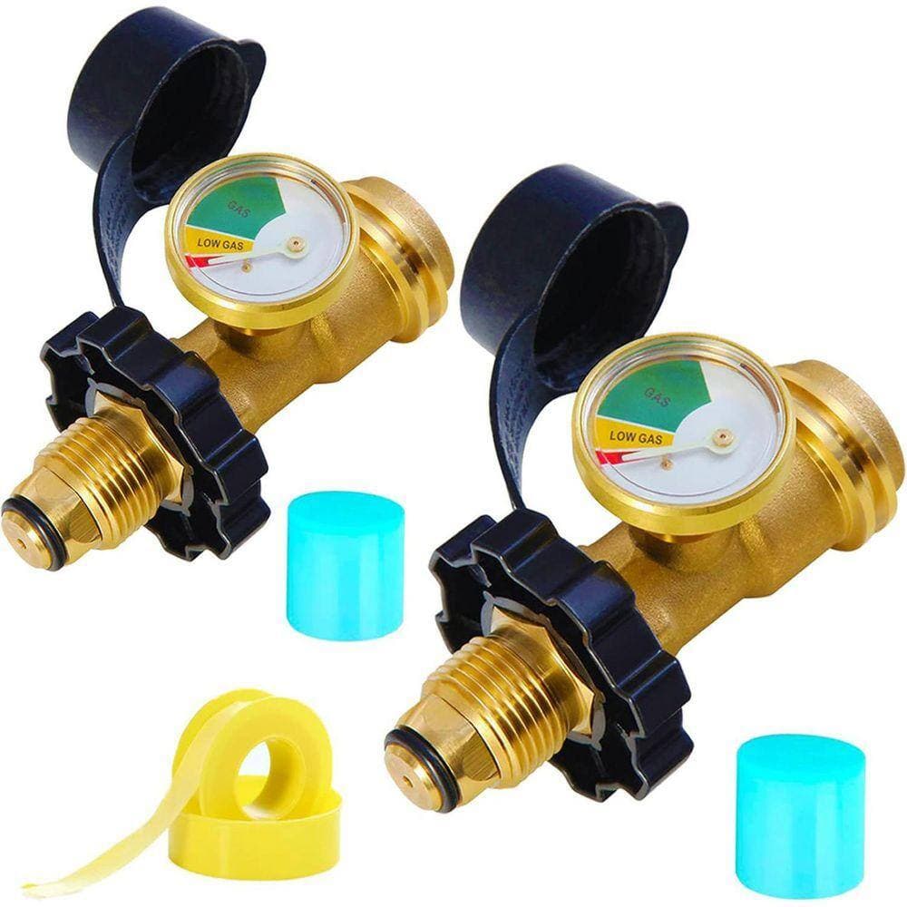 Lukvuzo 2 Pack Propane Tank Adapter with Gauge Converts POL LP Tank Service Valve to QCC1 Type 1 Connection 5-100lb (1)