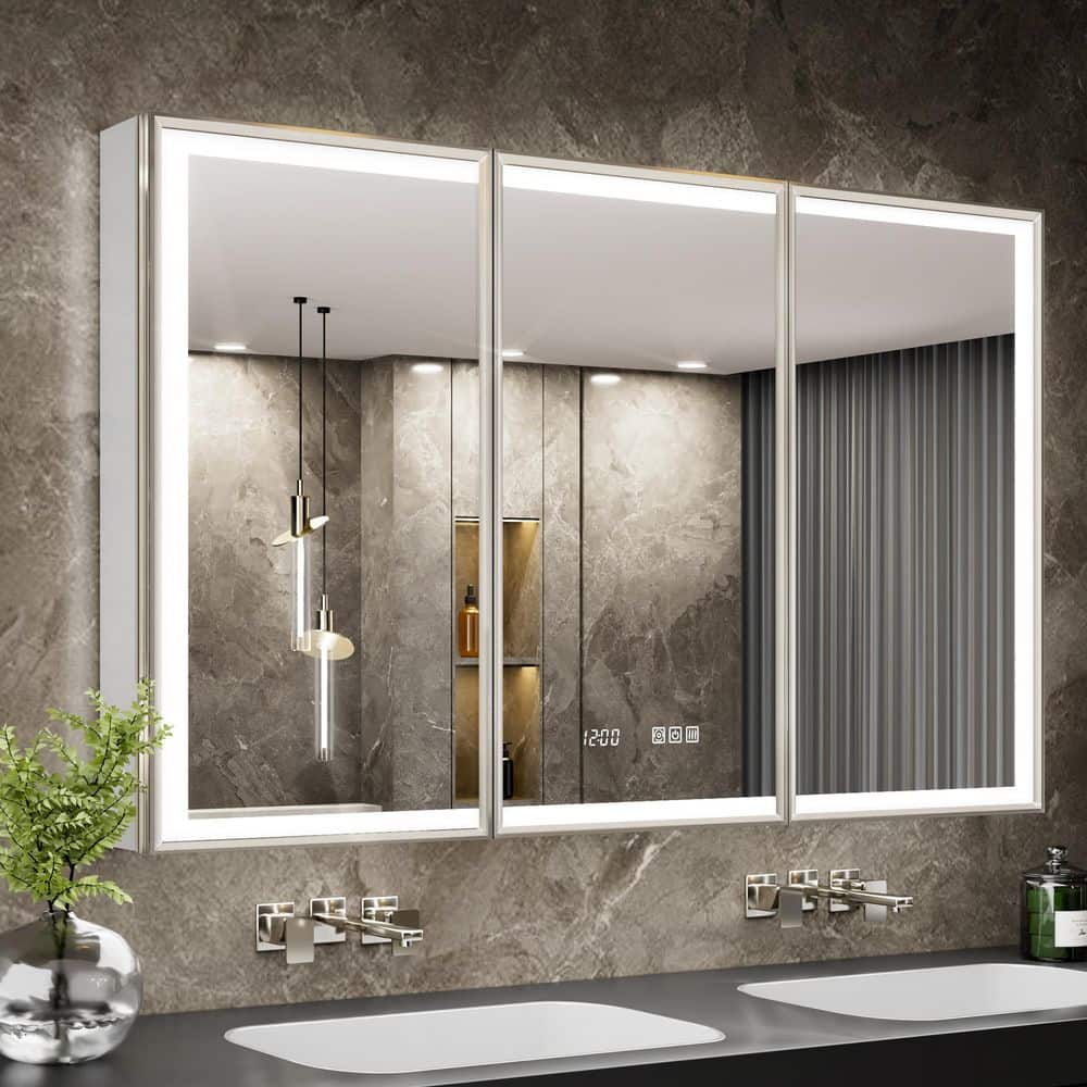 QueenFun Nova 48 in. W x 30 in. H Rectangular Aluminum Recessed/Wall Mount Dimmable Fogless Lighted Medicine Cabinet with Mirror