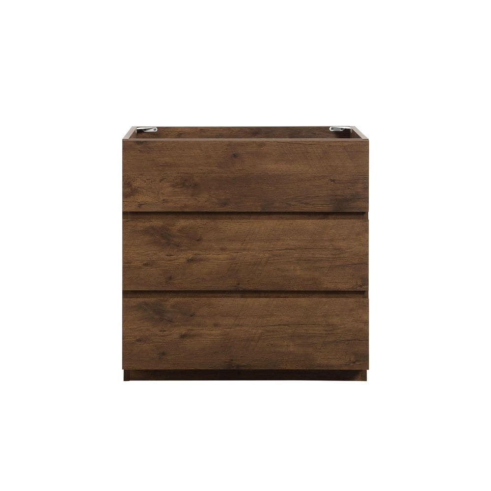 Lycvki 29.6 in. W x 17.9 in. D x 32.3 in. H Bath Vanity Cabinet without Top with 3-Drawers in Brown (1)