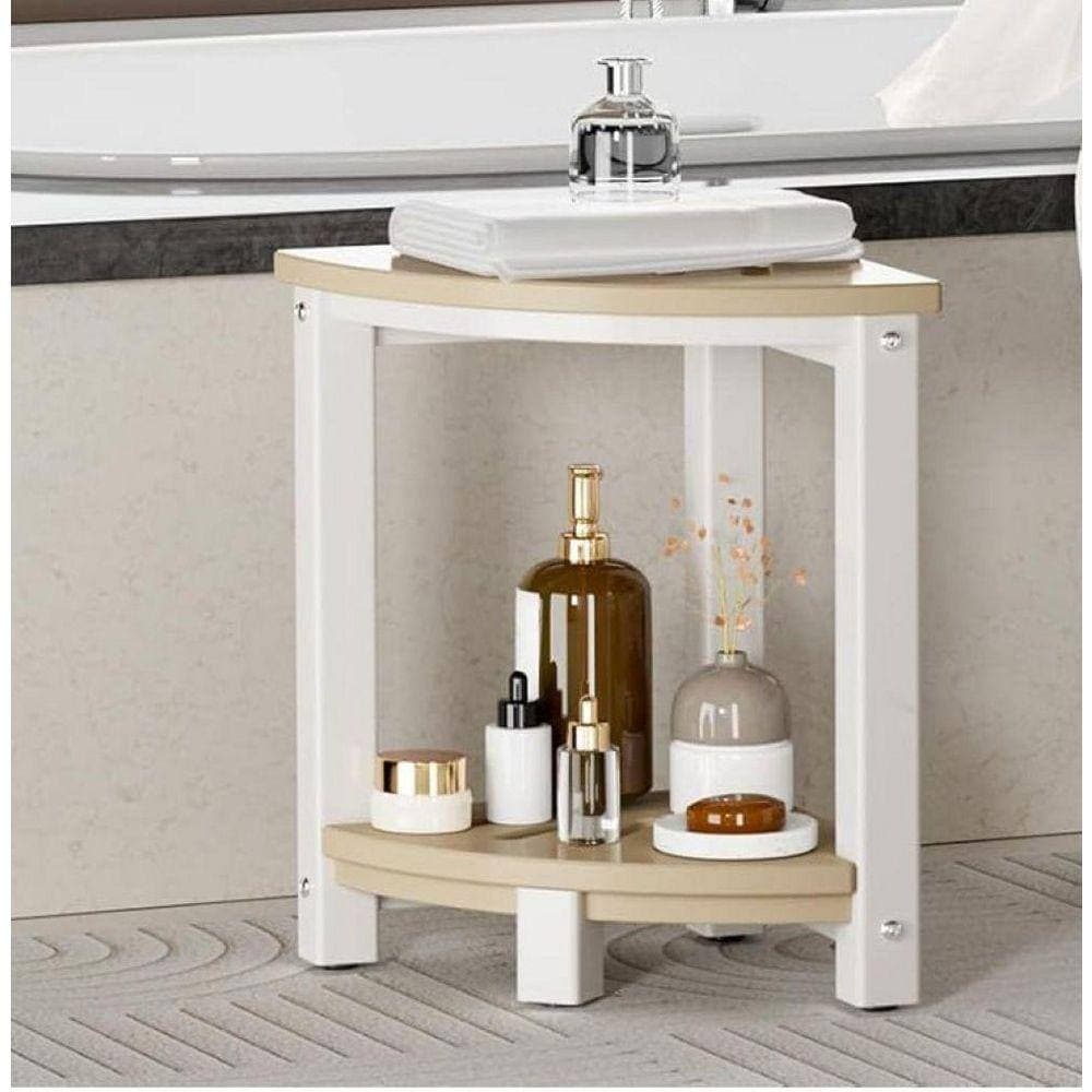 JFVKAF 16.61 in. W Non-slip Feet Waterproof HDPE Shower Stool in White with Double-layer Storage Shelf (2)