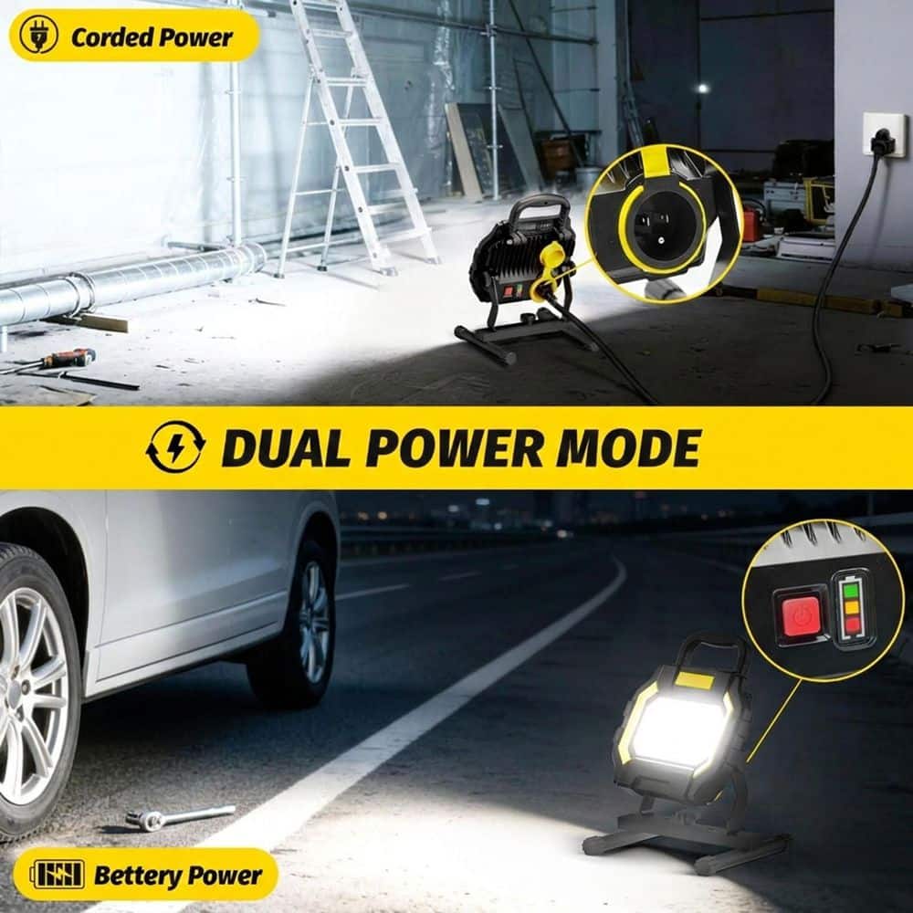Unbranded 50W 6000 Lumen LED Flood Work Light Dual-Power Corded Battery Rechargeable Portable Tool Only for Garage Workshop (3)
