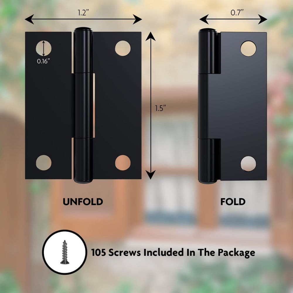 Numhew 24 Pack 1.5 in. Black Iron Door Hinges, Small Hinge Hardware for Door Cabinets DIY Projects Screws Included with 6 Holes (2)