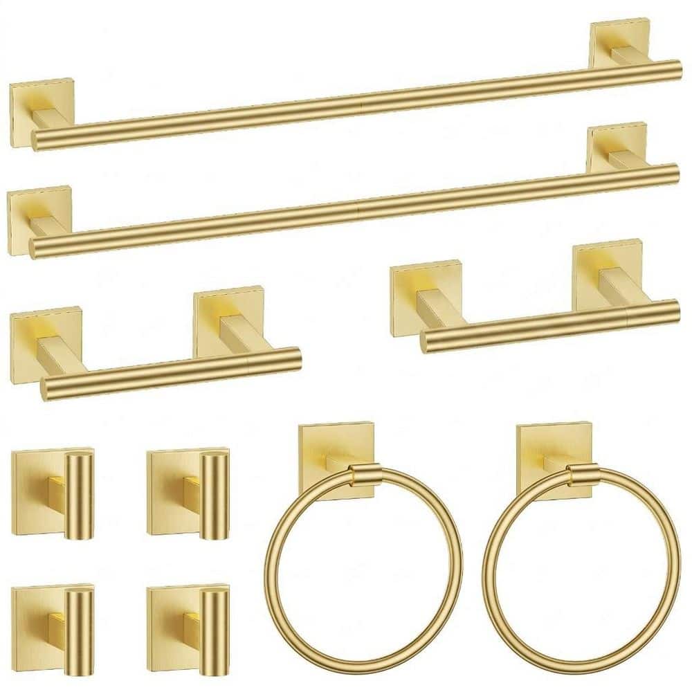 Anqtovp 10-Piece Bathroom Hardware Set with Towel Bars, Toilet Paper Holders, Towel Rings, Coat Hooks in Brushed Gold (1)