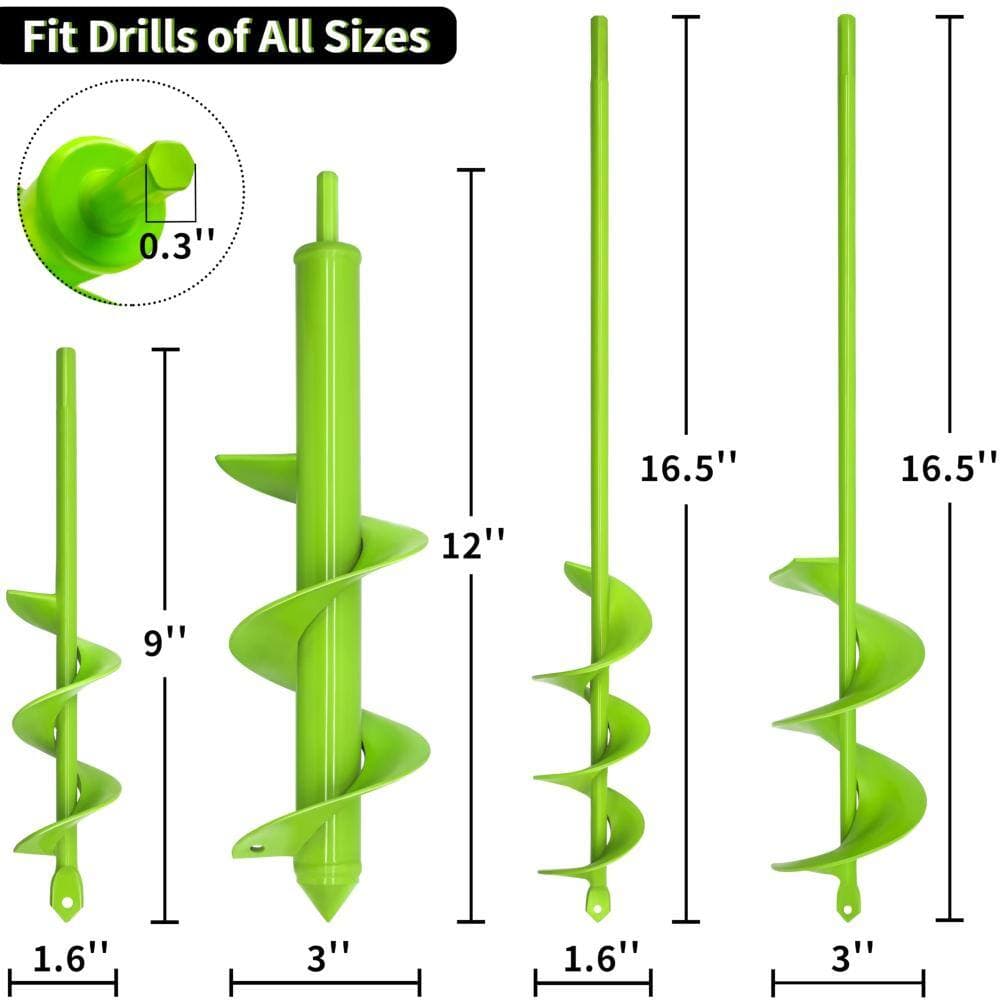 Unbranded Auger Drill Bit Heavy Duty Steel Corrosion Resistant for Planting Bulbs Trees Fence Posts Soil 4 Pack (3)