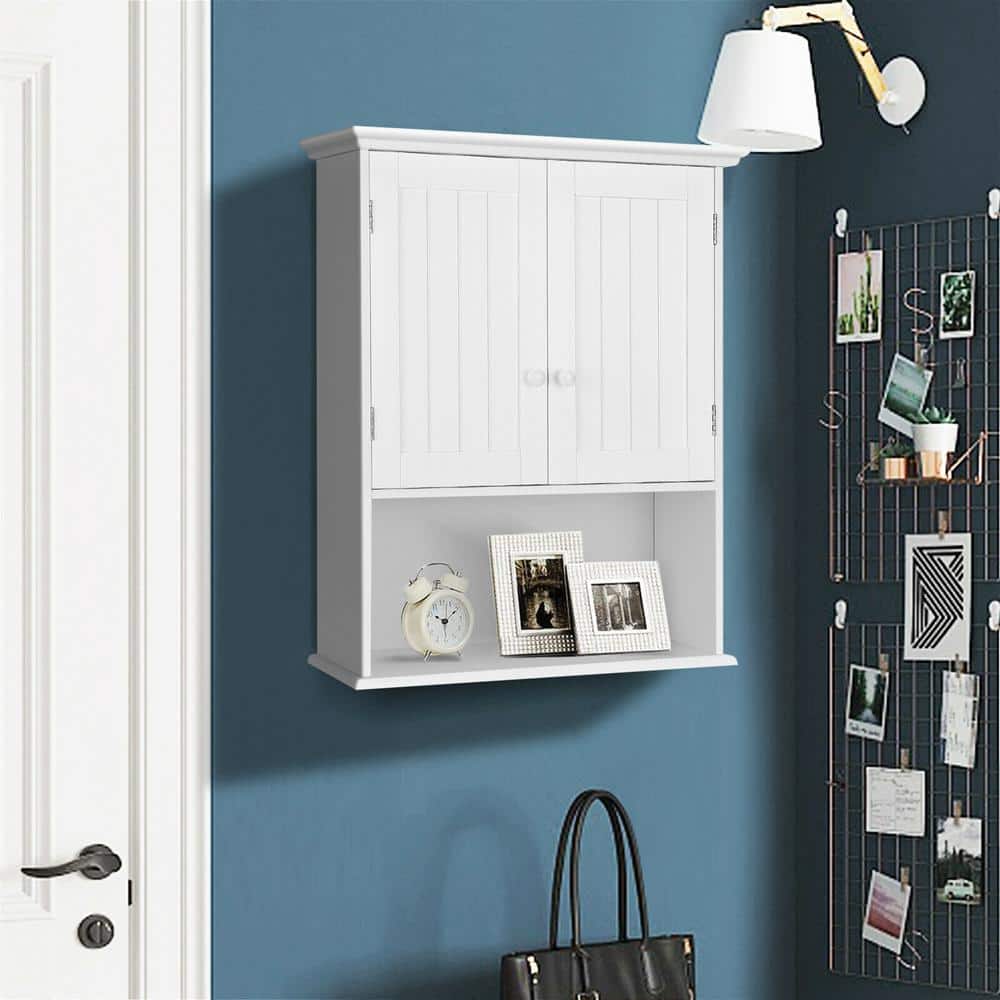 FORCLOVER 23.5 in. W x 8 in. D x 28 in. H Wall Mounted 2-Door Bathroom Storage Wall Cabinet in White (3)