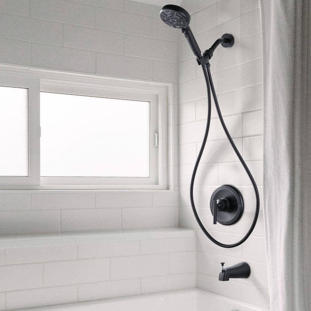 ALEASHA Single Handle Brass 7-Spray Shower Faucet 1.8 GPM with High Pressure Tub Spout in Matte Black (Valve Included) (2)
