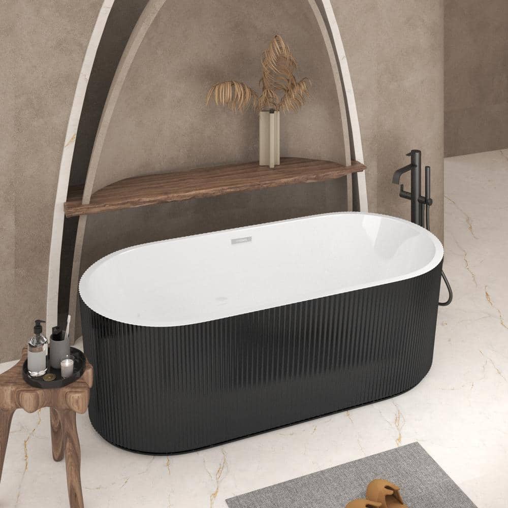 Flynama 67 Inch Linear Acrylic Freestanding Tub, Gloss White Soaker Bathtub with Chrome Drain & cUPC Certified (3)