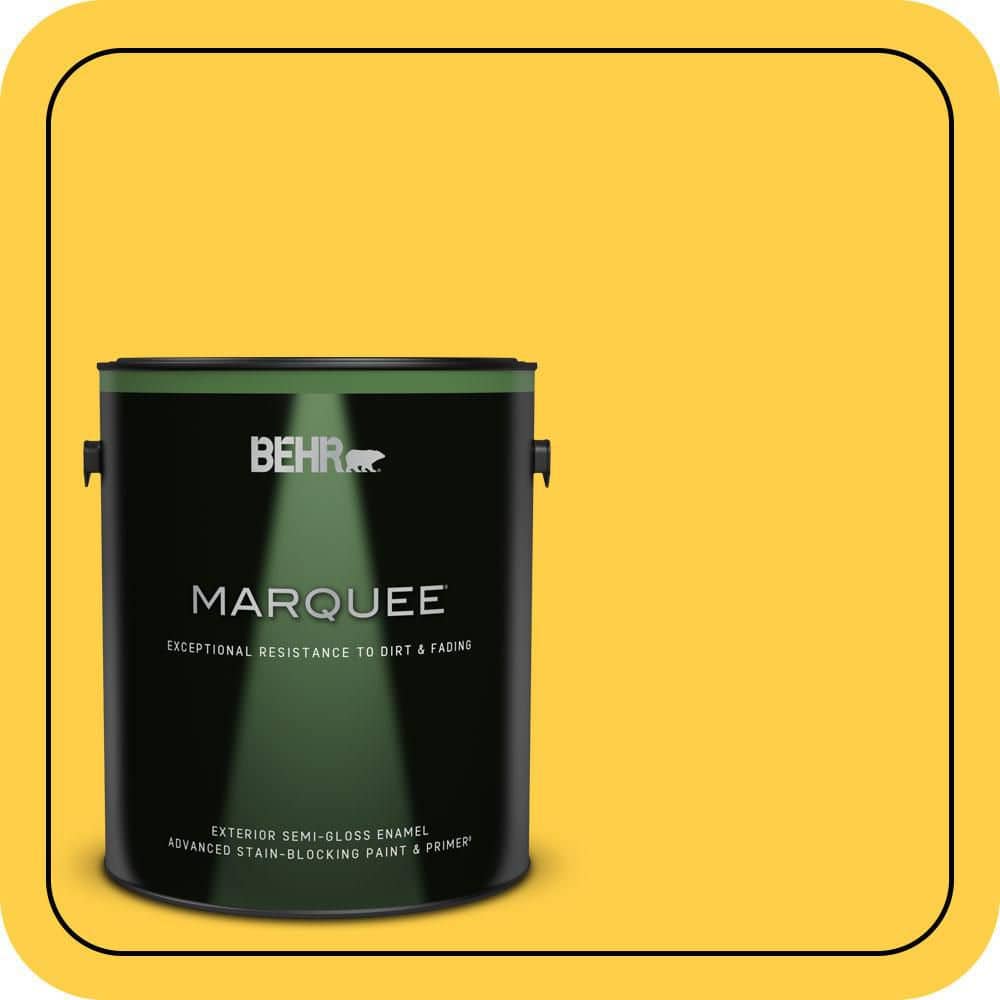 BEHR PREMIUM PLUS 1 gal. #360B-6 Flame Yellow Semi-Gloss Enamel Low Odor Interior Paint & Primer (1)