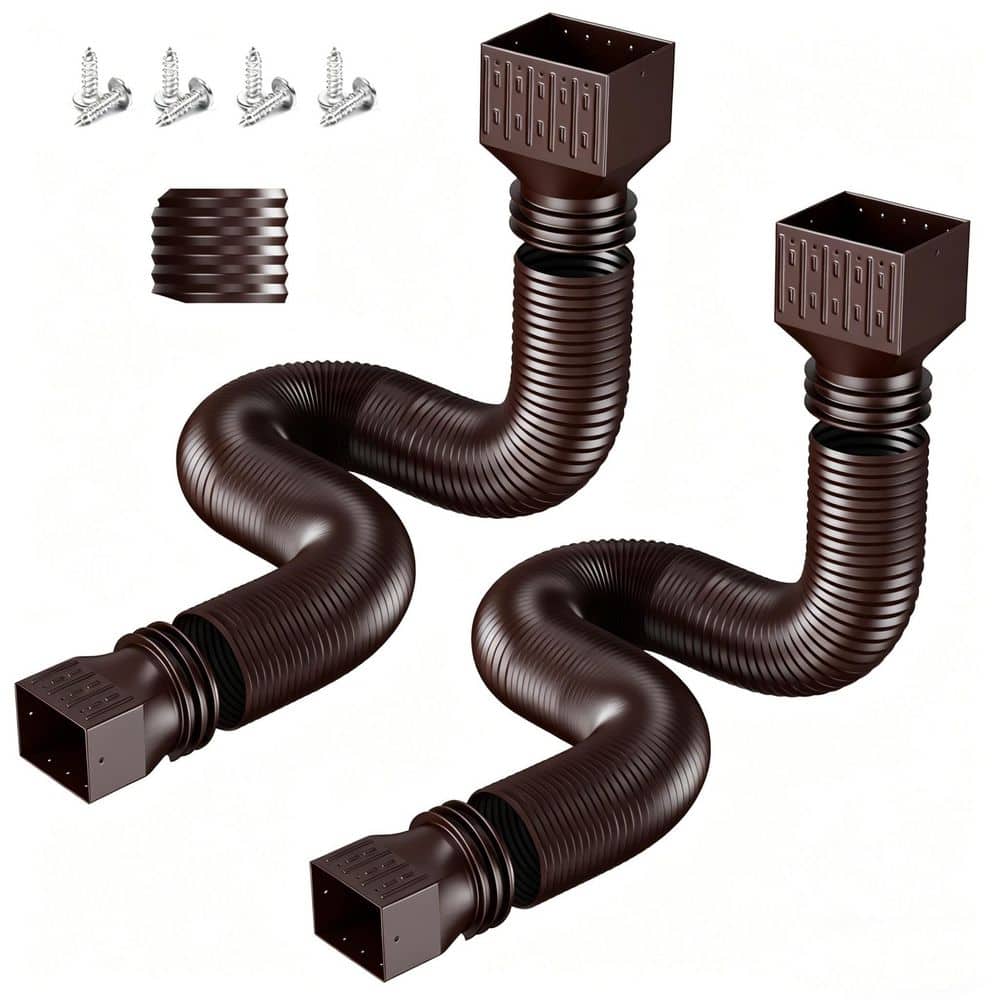 Helhom 2 Pack Brown 2 in. x 1.67 ft. Rain Gutter Downspout Extensions, Flexible Corrugated Drain Pipe for Rainwater Drainage