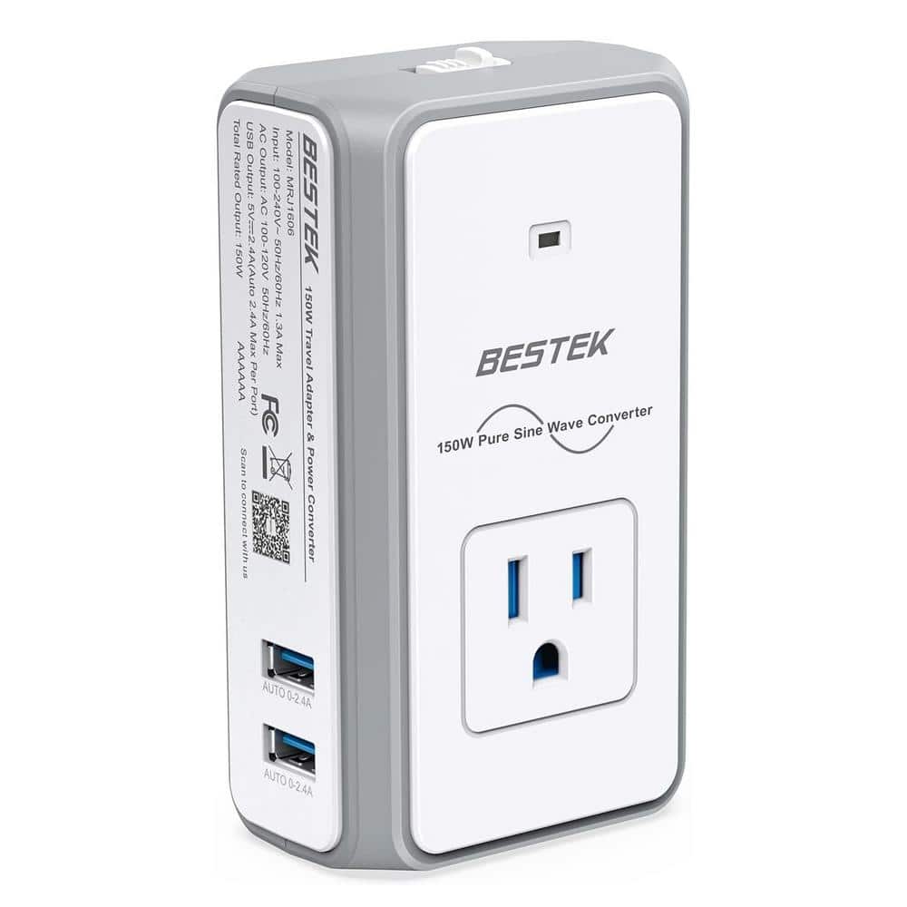 Lukyamzn Universal Travel Adapter Surge Protector 220v to 110v Voltage Converter with 1-Outlet and 2-USB A Ports in White (1)