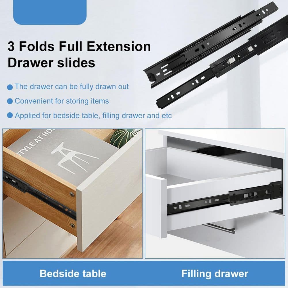 Wudkey 12 in. L 6 Pairs Alloy Steel Black Drawer Slide with 3 Fold Full Extension Ball Bearing Drawer Rails, 100 lbs. Capacity (3)
