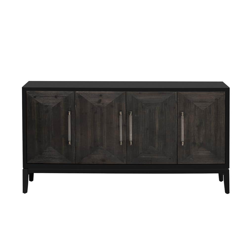 Unbranded 59.6 in. W x 15.7 in. D x 31.5 in. H Black Linen Cabinet with 4 Brushed Doors and Fir Veneer for Various Spaces