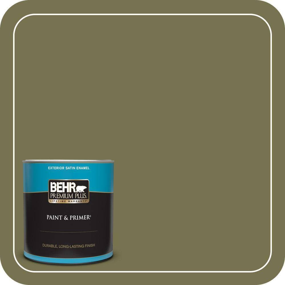 BEHR PREMIUM PLUS 1 qt. #S350-6 Truly Olive Satin Enamel Exterior Paint & Primer