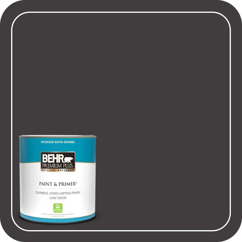BEHR PREMIUM PLUS 1 qt. #T13-3 Black Lacquer Satin Enamel Low Odor Interior Paint & Primer