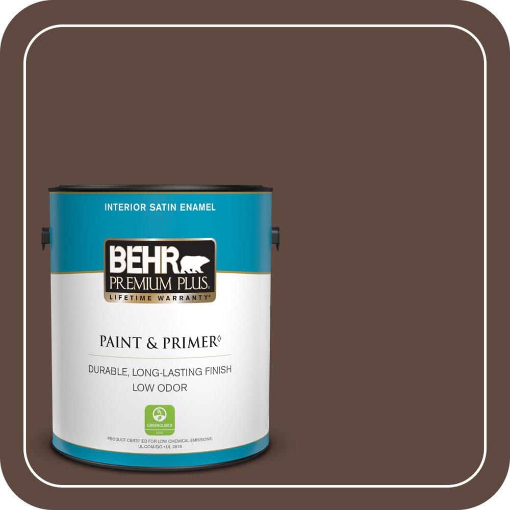 BEHR PREMIUM PLUS 1 gal. #N150-7 Chocolate Therapy Satin Enamel Low Odor Interior Paint & Primer