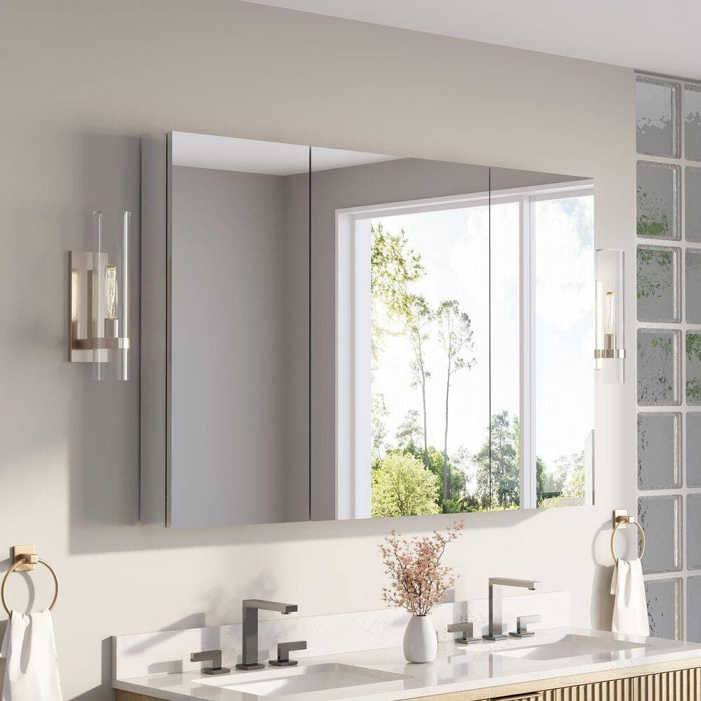 ANGELES HOME 56 in. W x 36 in. H Rectangular Combo Recess/Surface Mount Medicine Cabinet with Mirror, Soft Close Door (2)