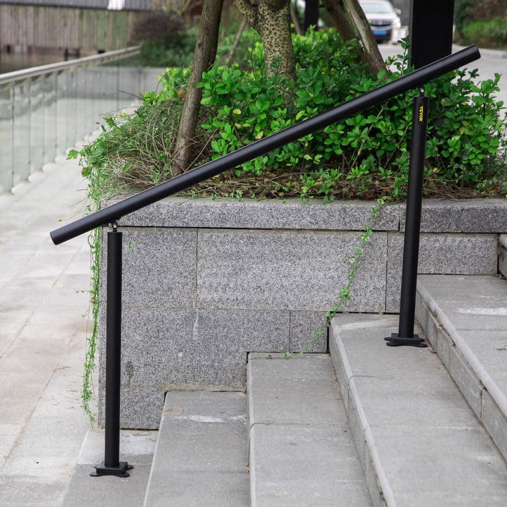 VEVOR 5 ft. Outdoor Stair Railing Fits 4-5 Steps Adjustable Angle Aluminum Stair Handrails for Outdoor Steps, Black (2)